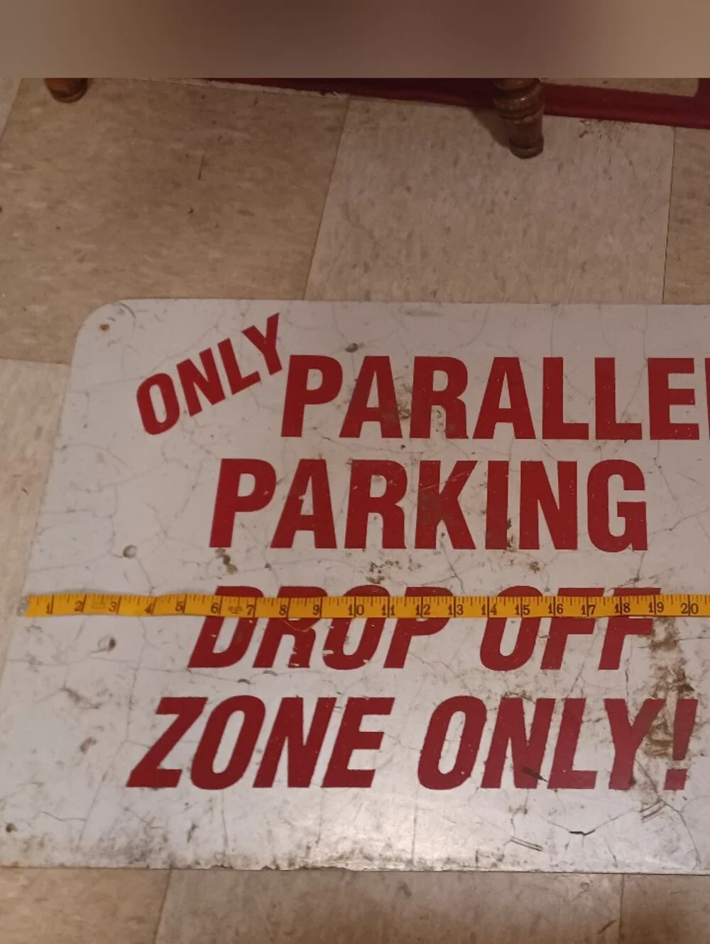 Vintage Metal Red & White 'Parallel Parking Drop Off Zone Only' Sign 18x24
